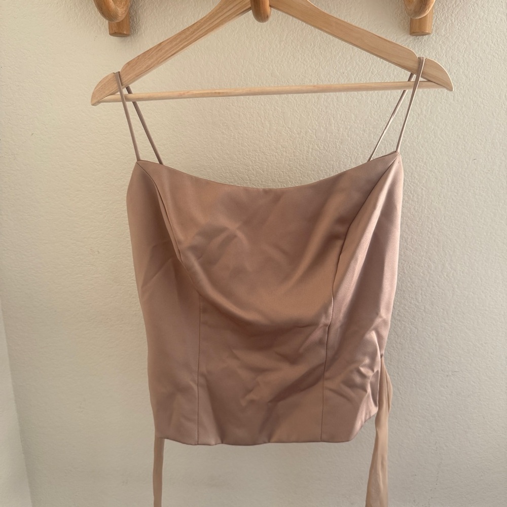 Tan corset bustier top with chiffon ties size S Whimsical glam coquette romantic
